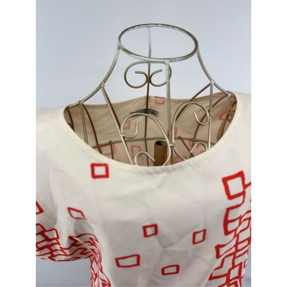 Eliza J Orange White Print Short Sleeve Dress Size 6 Pockets - Picture 7 of 9